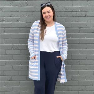 Miik Melanie classic cardigan with pockets in Denim Peony Stripe
